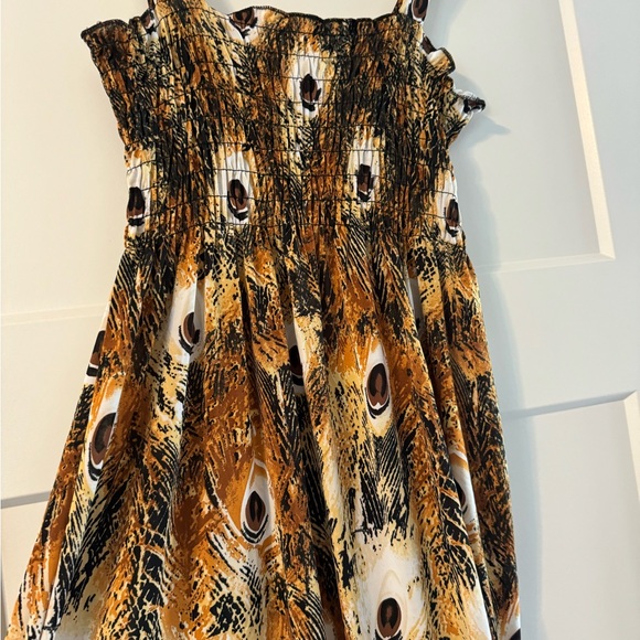 Peacock Summer Casual Dress Flow Sundress NWOT Sz Small Brown Yellow - Picture 3 of 3